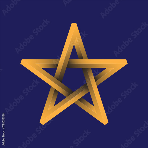 Golden Interwoven Pentagram Star Vector on Dark Blue Background