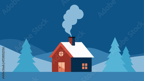 Illustration of house in winter landscape