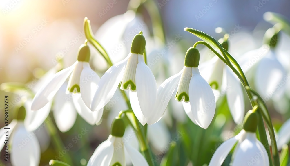 Fototapeta premium Close-up of snowdrops in sunlight