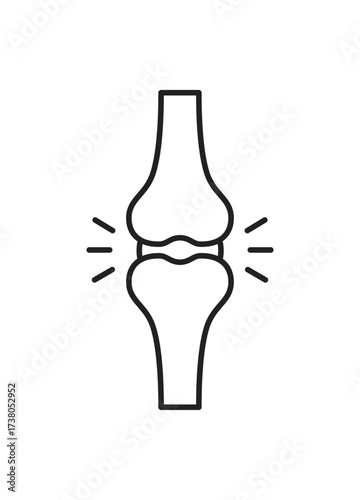 Knee joint icon with pain symbol representing orthopedics, injury, and health care, suitable for medical, fitness, rehabilitation, and body anatomy concepts