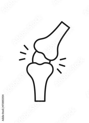 Knee joint icon with pain symbol representing orthopedics, injury, and health care, suitable for medical, fitness, rehabilitation, and body anatomy concepts