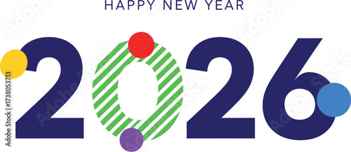 Colorful celebration of the year 2026 with festive dots and stripes