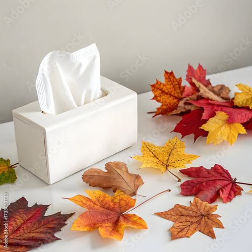 Autumn Serenity: Elegant Tissue Holder & Colorful Fall Leaves – Seasonal Home Comfort & Wellness Essentials