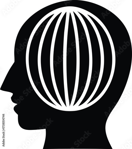 Abstract silhouette of a human head with a globe inside symbolizing global thinking or worldly ideas