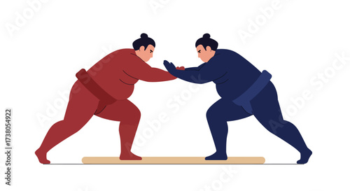 Two Sumo Wrestlers Facing Off in Traditional Mawashi.