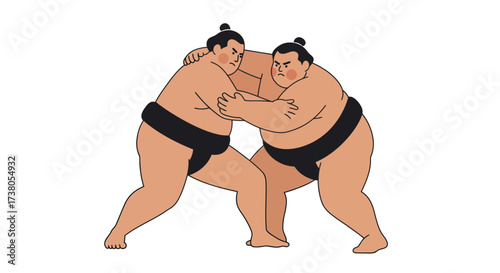 Two Sumo Wrestlers in Traditional Mawashi Ready to Compete.