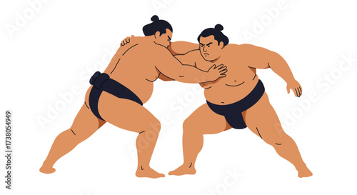 Two Sumo Wrestlers Engaging in a Bout Traditional Japanese Sport.