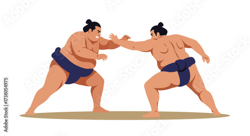 Two Sumo Wrestlers Facing Off in Traditional Mawashi.