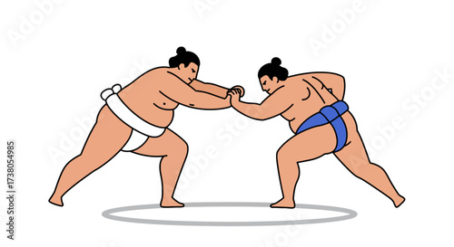 Two Sumo Wrestlers Engaging in a Match.