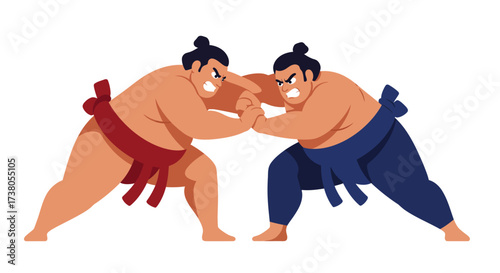 Two Sumo Wrestlers Engaging in a Bout Traditional Japanese Sport.