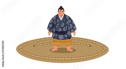 Cartoon Sumo Wrestler Standing in Ring with Mawashi.