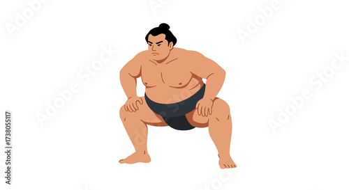 Cartoon Sumo Wrestler in Mawashi Ready to Fight.