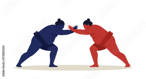 Two Sumo Wrestlers Facing Off in a Traditional Match.