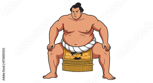 Cartoon Sumo Wrestler in Mawashi Ready to Fight.
