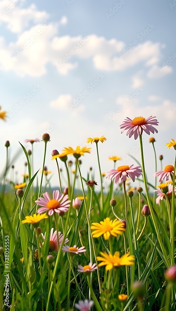 Fototapeta premium White Wildflowers Blooming in Harmony