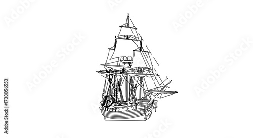 Illustration of a sailing ship, showcasing its historical design and maritime significance