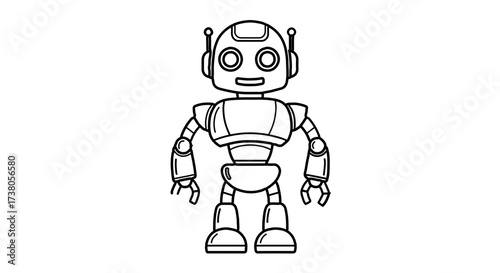 Illustration of a cute robot with a round head, antenna, and a smiling face