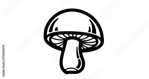 Simple line art of a mushroom, showcasing its cap and stem in minimalist style