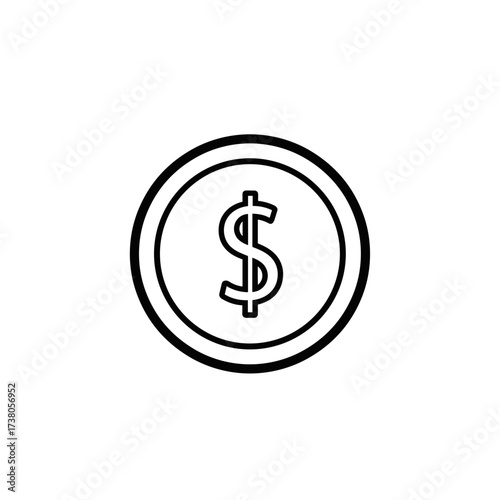 Outlined coin icon depicting monetary symbol for financial transactions, coin icon represents money. Coin icon is ideal for representing economy, wealth and banking.
