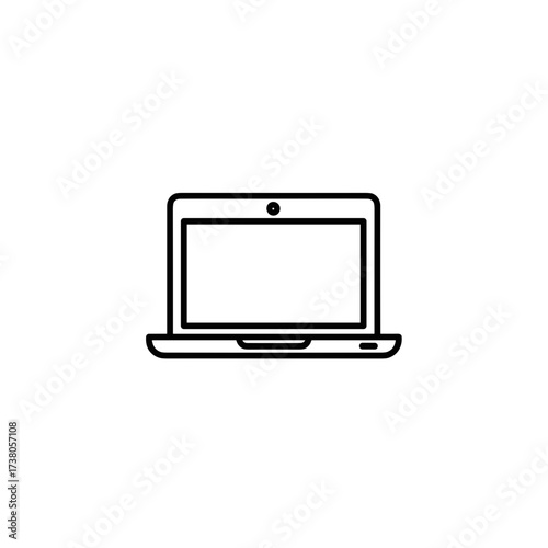 Laptop icon displays device with screen and keyboard, a portable computer for work and study. Laptop icon concept shows open notebook and represents technology.