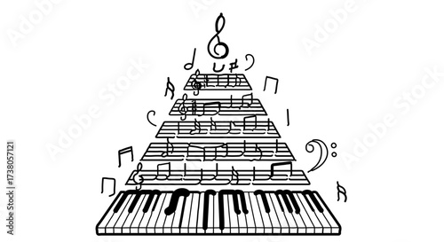 Musical christmas tree with piano keys and musical notes, a festive design