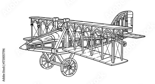 Vintage airplane illustration, showcasing historical aviation design