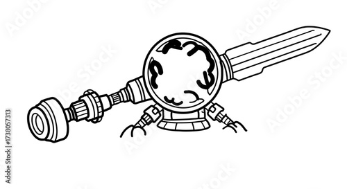 Illustration of a bizarre machine with a round body and a blade