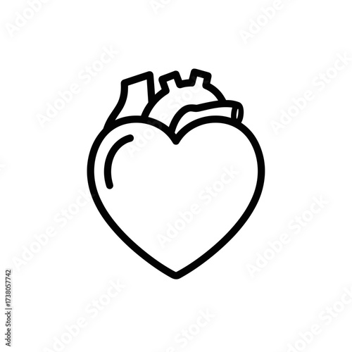 Anatomical heart outline drawing with simple black lines on white, clean surface. Anatomical heart represents medical, healthcare, and donation theme, perfect for hospital or clinic.