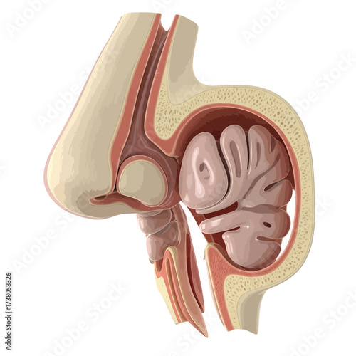 Photorealistic 3D Render of Nasal Cavity and Sinuses Anatomy