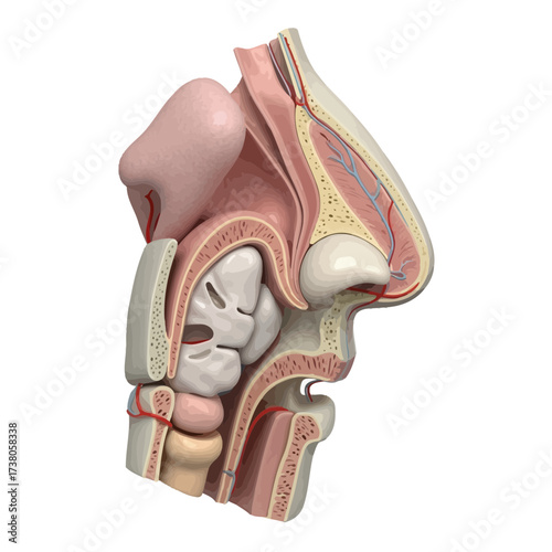 Photorealistic 3D Render of Nasal Cavity and Sinuses Anatomy