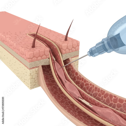 Peripheral Venipuncture Site: Skin Layers and Vein Access Simulation