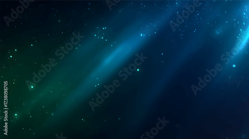 Abstract dark blue background with smooth curves and glowing dots.