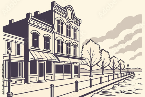 Old Town Green Bay in Wisconsin, preserved Victorian storefronts with views of Fox River