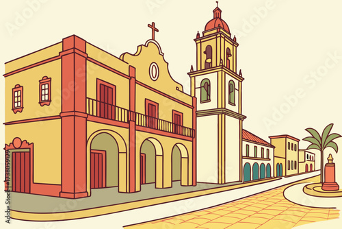 Old Town Laredo in Texas, Spanish colonial plaza with colorful facades and historic mission nearby