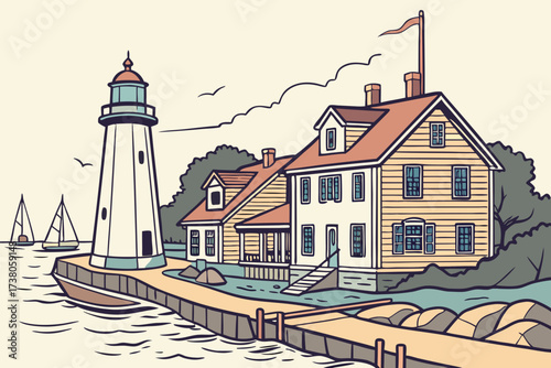 Old Town Lewes in Delaware, clapboard coastal homes with lighthouses and historic waterfront