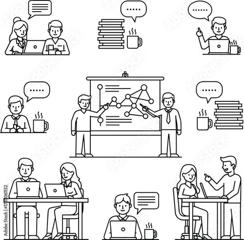 Collaboration & Office Outline Icon Set.