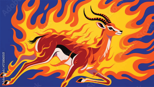 Hot Flaming Deer Illustrator Artwork Banner Background Design Template 