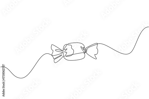 Single one line drawing candy. The mild sweet taste is addictive. A favorite sweet snack for children. Chewy candy. Sweetness. Tasty. National Taffy Day. Continuous line design graphic illustration