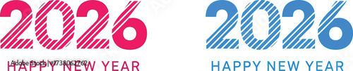 Celebrate the upcoming year with vibrant '2026 Happy New Year' graphics in pink and blue.