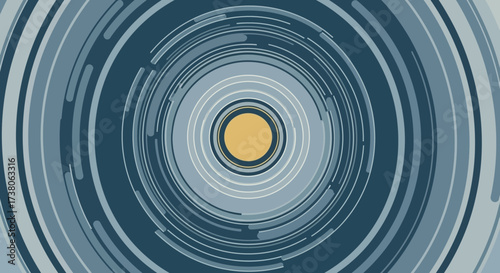 Abstract concentric circles with a central yellow dot.