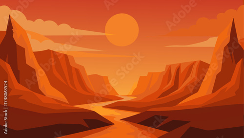 Illustration of a desert canyon at sunset