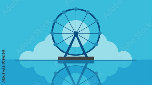 Ferris wheel reflected on the water view