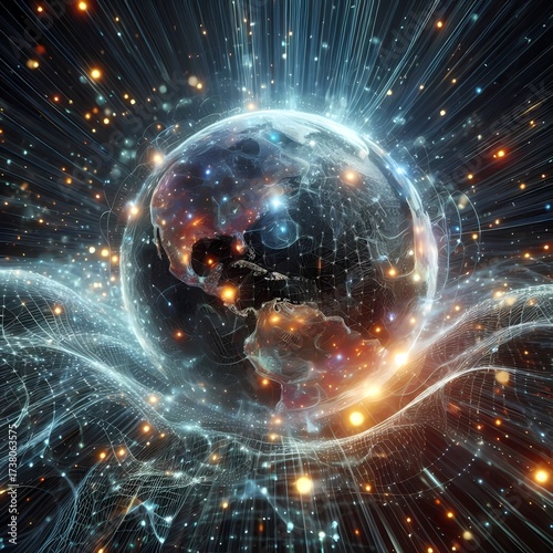 Spherical Mesh Globe with Orbiting Particles
