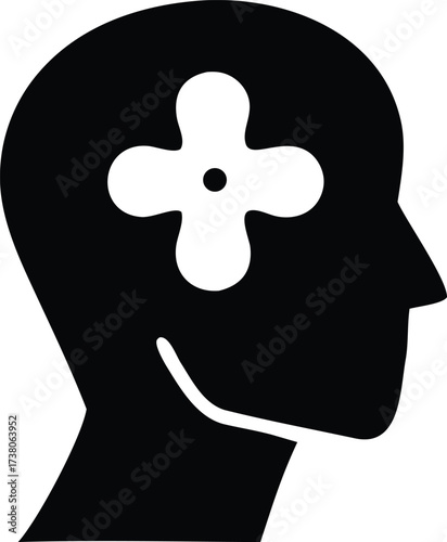 Symbolic human head silhouette with abstract flower or plus symbol representing mental health wellness and clarity