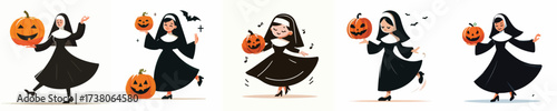 vector of a man in a nun costume dancing at a Halloween celebration