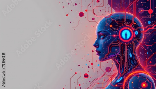 Wallpaper Mural Futuristic Cybernetic Human Profile with Digital Network Torontodigital.ca