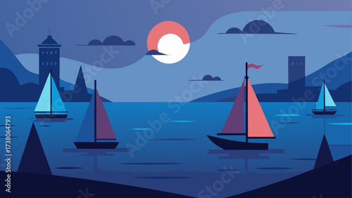 Sailboats at sea during the evening time