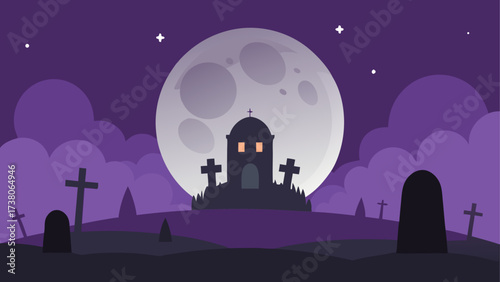 Halloween graveyard with a full moon night