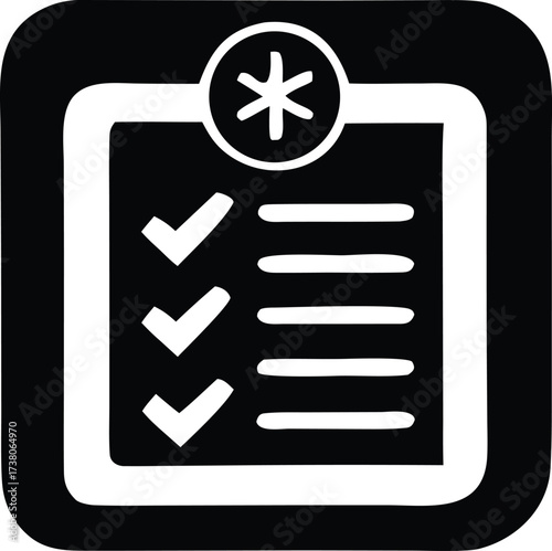 Simple medical checklist icon with asterisk symbol for healthcare and professional tasks organized and efficient workflow visual