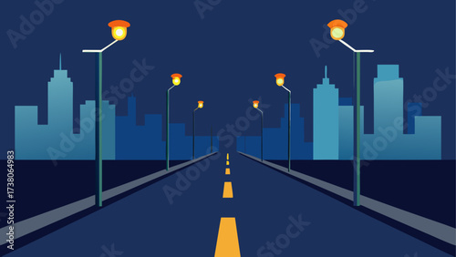 Cityscape road at night with streetlights